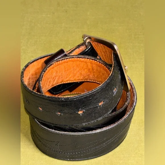 Lucchese Black Leather Belt with Gold Single Prong Buckle Retro Size 42 - Picture 3 of 8